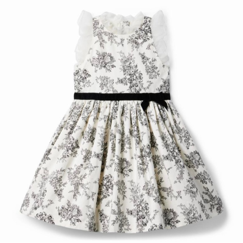Girl Janie and Jack Floral Toile Ruffle Dress  Size 3T